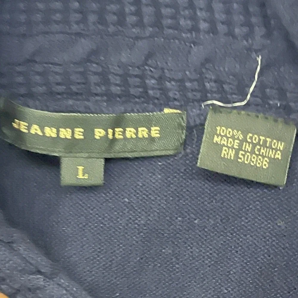 Jeanne Pierre Mens Navy Blue Cotton Shawl Collar Cable Knit Button Sweater L